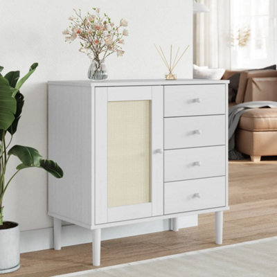 Berkfield Sideboard Senja Rattan Look White 80X40X80 Cm Solid Wood Pine - image 1