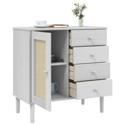 Berkfield Sideboard Senja Rattan Look White 80X40X80 Cm Solid Wood Pine - thumbnail 4