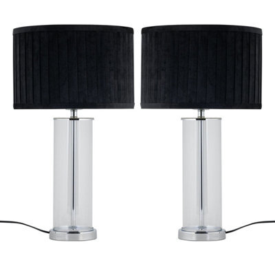 First Choice Lighting Set Of 2 Aura - Chrome Table Lamps With Black Pleated Velvet Shades - image 1