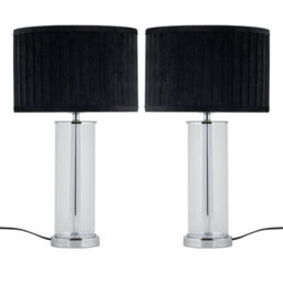 First Choice Lighting Set Of 2 Aura - Chrome Table Lamps With Black Pleated Velvet Shades - thumbnail 1