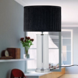 First Choice Lighting Set Of 2 Aura - Chrome Table Lamps With Black Pleated Velvet Shades - thumbnail 8