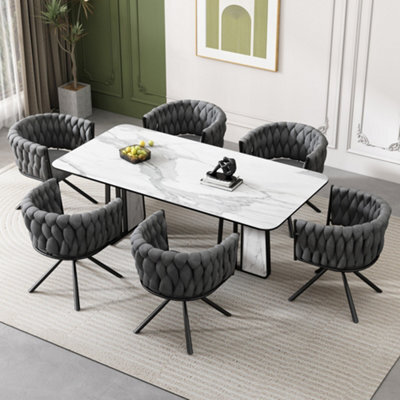 Btm Set Of 4 Velvet Swivel Dining Chairs With Metal Legs, Light Luxury, Gray - image 1