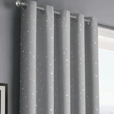 Velosso Stars Thermal Blackout Ready Made Eyelet Curtains - Grey