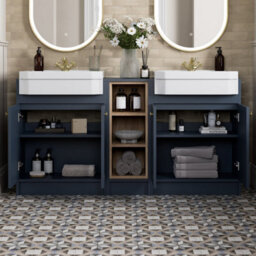 Affine 1540mm Traditional Double Vanity Basin Unit & Shelving Bathroom Furniture Blue - thumbnail 2