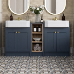 Affine 1540mm Traditional Double Vanity Basin Unit & Shelving Bathroom Furniture Blue - thumbnail 1