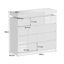 White High Gloss Chest Of Drawers With Led Lights 9 Drawer Storage Cabinet New - thumbnail 2