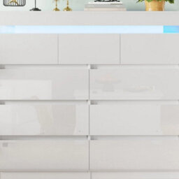 White High Gloss Chest Of Drawers With Led Lights 9 Drawer Storage Cabinet New - thumbnail 6