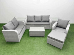 Fimous Pe Wicker 7 Seater Outdoor Rattan Furniture Sofa Sets Rectangular Coffee Table Reclining Chair 2 Footstool Side Table - thumbnail 1