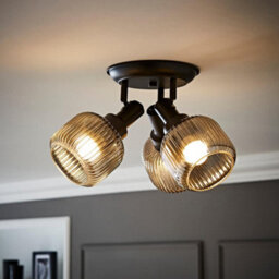 Valuelights Calpe 3 Way Matte Black Adjustable Ceiling Spotlight With Ribbed Smoked Shades