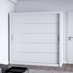 Fhi Lexiss 180Cm White Modern Sliding Door Wardrobe Bedroom Storage With Shelves & Hanging Rail