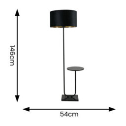 Valuelights Tavel Black Floor Lamp With Table And Black Velvet With Gold Inner Lamp Shade And Bulb - thumbnail 4