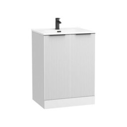 Royal Bathrooms Evora 600mm Matt White Fluted Floor Standing Bathroom Vanity Unit 2 Door Cabinet Storage With Ceramic Basin & Matt Black Handles - thumbnail 5