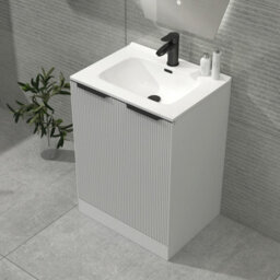 Royal Bathrooms Evora 600mm Matt White Fluted Floor Standing Bathroom Vanity Unit 2 Door Cabinet Storage With Ceramic Basin & Matt Black Handles - thumbnail 4