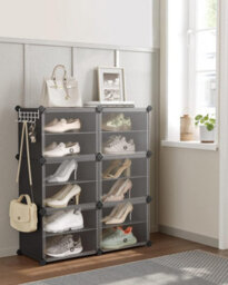 Songmics Storage Unit, 6-Compartment Shoe Cabinet With Plastic Panels, Black