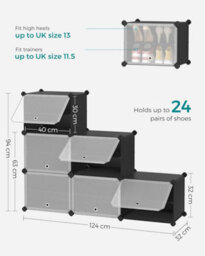 Songmics Storage Unit, 6-Compartment Shoe Cabinet With Plastic Panels, Black - thumbnail 2