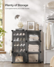 Songmics Storage Unit, 6-Compartment Shoe Cabinet With Plastic Panels, Black - thumbnail 3