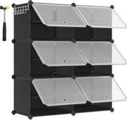 Songmics Storage Unit, 6-Compartment Shoe Cabinet With Plastic Panels, Black - thumbnail 8