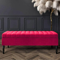 Safar 150Cm Ottoman Storage Bench - Plush Velvet Shoe Bench - Red Lined Upholstery Storage Footstool - thumbnail 1