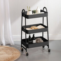 Urbn-Living Urbnliving Height 79.5Cm 3 Tier Black Shelf Metal Slim Storage Trolley Cart With Castor Wheels Bathroom Organiser