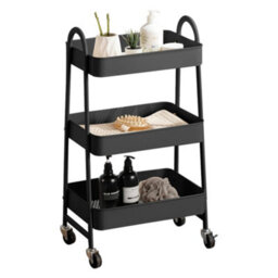 Urbn-Living Urbnliving Height 79.5Cm 3 Tier Black Shelf Metal Slim Storage Trolley Cart With Castor Wheels Bathroom Organiser - thumbnail 3