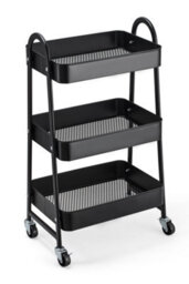 Urbn-Living Urbnliving Height 79.5Cm 3 Tier Black Shelf Metal Slim Storage Trolley Cart With Castor Wheels Bathroom Organiser - thumbnail 5