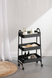 Urbn-Living Urbnliving Height 79.5Cm 3 Tier Black Shelf Metal Slim Storage Trolley Cart With Castor Wheels Bathroom Organiser - thumbnail 4