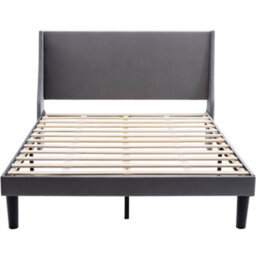 Matteo 4Ft6 Double Bed Frame - Winged Headboard Velvet Upholstered Grey - thumbnail 3