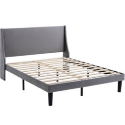Matteo 4Ft6 Double Bed Frame - Winged Headboard Velvet Upholstered Grey - thumbnail 2