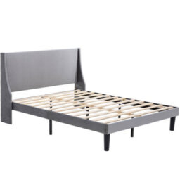 Matteo 4Ft6 Double Bed Frame - Winged Headboard Velvet Upholstered Grey - thumbnail 6