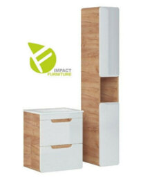 Impact Furniture Bathroom Cabinets Furniture Set 500mm Small Sink And Vanity With Tallboy Unit Wall Hung White Gloss Oak Effect Aruba - thumbnail 2