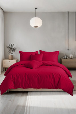 Plain Dyed Easy Care Polycotton Duvet Cover And Pillowcase/s Set Bed Linen Red - image 1