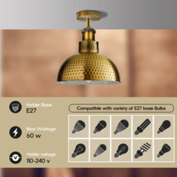 Vintage Semi Flush Mount Ceiling Light With E27 Base 22Cm Metal Cone Shade For Kitchen, Living Room Red With Bulb - thumbnail 4