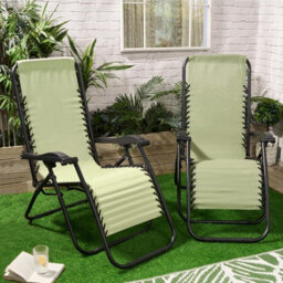 Ohs 2 X Garden Reclining Zero Gravity Patio Sun Lounger Folding Chair Outdoor - Sage - thumbnail 2