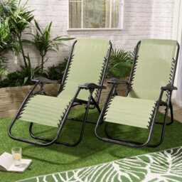 Ohs 2 X Garden Reclining Zero Gravity Patio Sun Lounger Folding Chair Outdoor - Sage