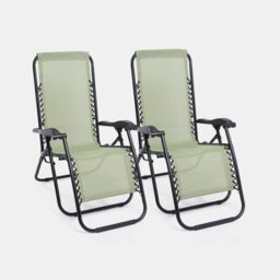 Ohs 2 X Garden Reclining Zero Gravity Patio Sun Lounger Folding Chair Outdoor - Sage - thumbnail 5