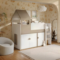 Flair Calista Ribbed House Mid Sleeper Bed With Storage White & Taupe - thumbnail 1