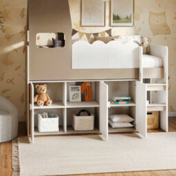 Flair Calista Ribbed House Mid Sleeper Bed With Storage White & Taupe - thumbnail 3