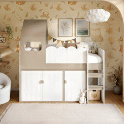 Flair Calista Ribbed House Mid Sleeper Bed With Storage White & Taupe - thumbnail 2