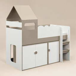 Flair Calista Ribbed House Mid Sleeper Bed With Storage White & Taupe - thumbnail 5