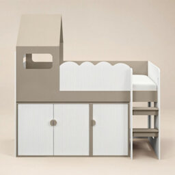 Flair Calista Ribbed House Mid Sleeper Bed With Storage White & Taupe - thumbnail 4