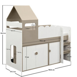 Flair Calista Ribbed House Mid Sleeper Bed With Storage White & Taupe - thumbnail 6