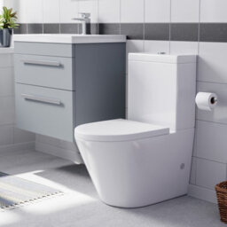 Nes Home Matte Grey 600mm Wall Hung 2 Drawer Vanity Unit & Close Coupled Toilet - thumbnail 3