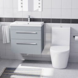 Nes Home Matte Grey 600mm Wall Hung 2 Drawer Vanity Unit & Close Coupled Toilet - thumbnail 2