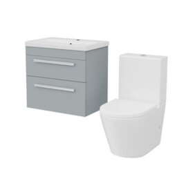 Nes Home Matte Grey 600mm Wall Hung 2 Drawer Vanity Unit & Close Coupled Toilet - thumbnail 6