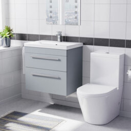 Nes Home Matte Grey 600mm Wall Hung 2 Drawer Vanity Unit & Close Coupled Toilet - thumbnail 1