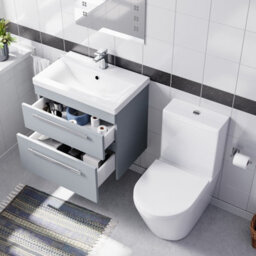 Nes Home Matte Grey 600mm Wall Hung 2 Drawer Vanity Unit & Close Coupled Toilet - thumbnail 5