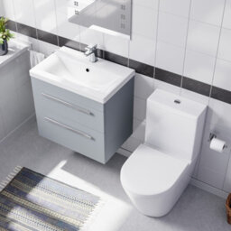 Nes Home Matte Grey 600mm Wall Hung 2 Drawer Vanity Unit & Close Coupled Toilet - thumbnail 4