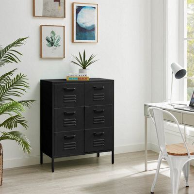 Furniturebox Uk Teksi Black Metal 6 Drawer Sideboard - image 1