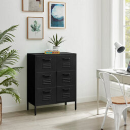 Furniturebox Uk Teksi Black Metal 6 Drawer Sideboard - thumbnail 1