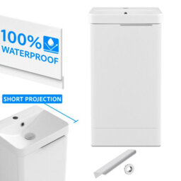 FNX Bathrooms Bathroom Cloakroom Vanity Unit Compact Basin Sink White 400mm Soft Close Cabinet - Polished Chrome Handle - thumbnail 1
